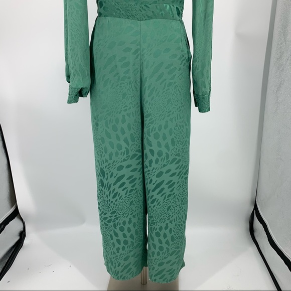 TOPSHOP Tie Neck Jacquard Crop Green Jumpsuit - Picture 5 of 16